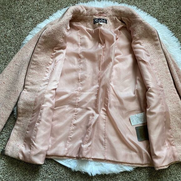 Mudd Vintage Wool Blend Pink Tweed Jacket Coat Womens Size Large Pockets Lined - Picture 3 of 10